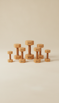 Dumbbell set, Use a 3/4 angle for product shots to show depth and detail. Products should be arranged thoughtfully, with...