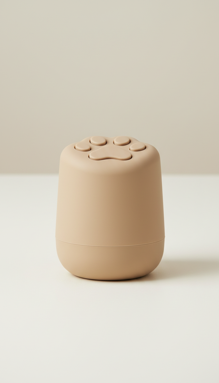CleanCup silicone paw cleaner in matte sand finish, perfectly centered horizontally and vertically with equal negative...