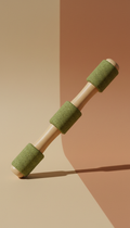 An eco-conscious massage stick, centered on a neutral, earthy background. Soft, with colors in forest green and sandstone...