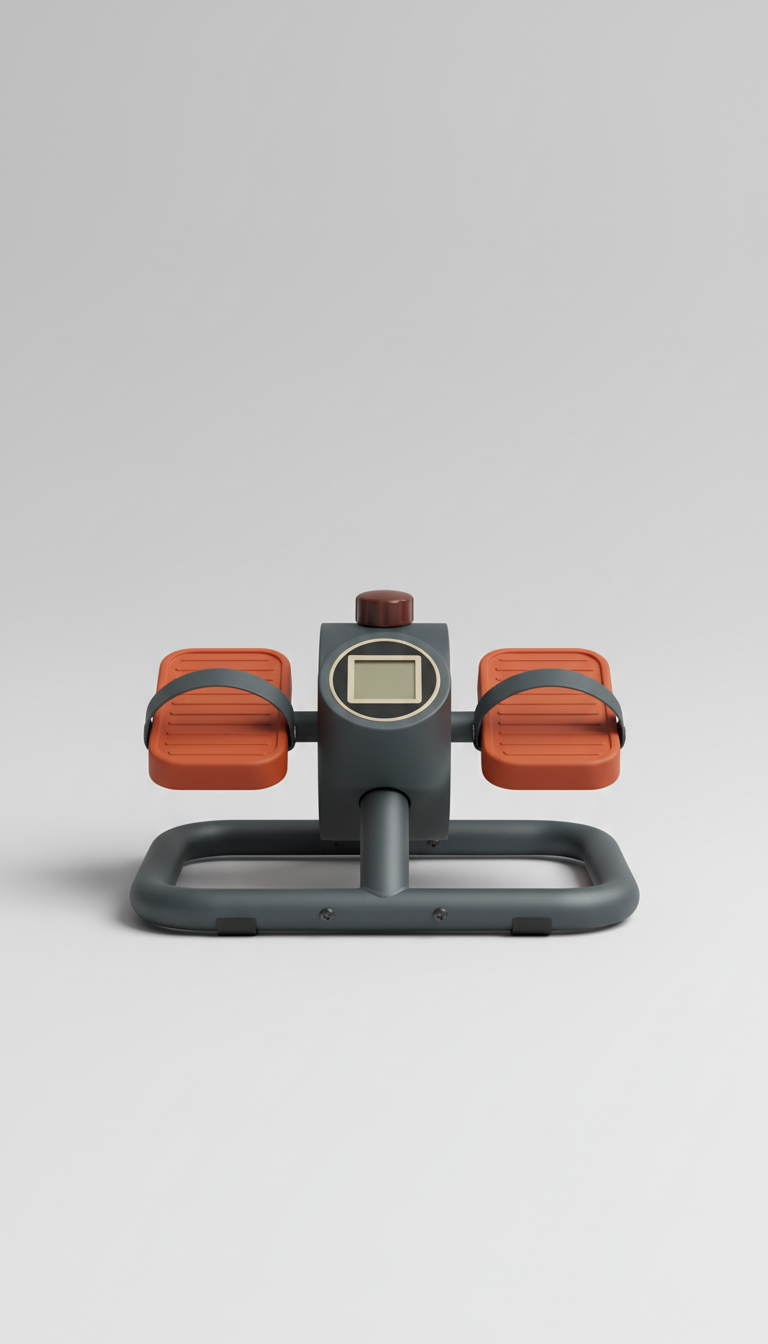 Portable pedal exerciser, with clear, concise imagery., perfectly centered horizontally and vertically with equal negative...