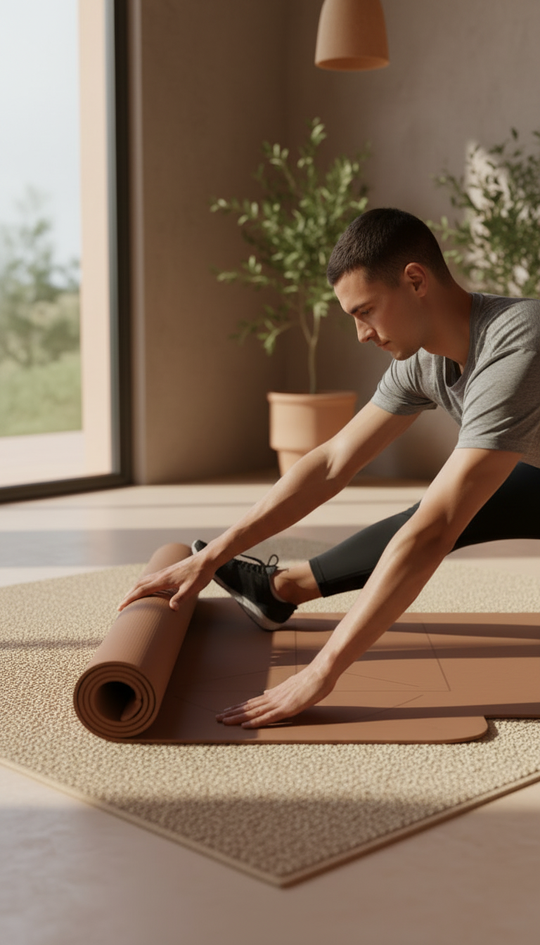 Tuscan Brown Yoga Mat in use