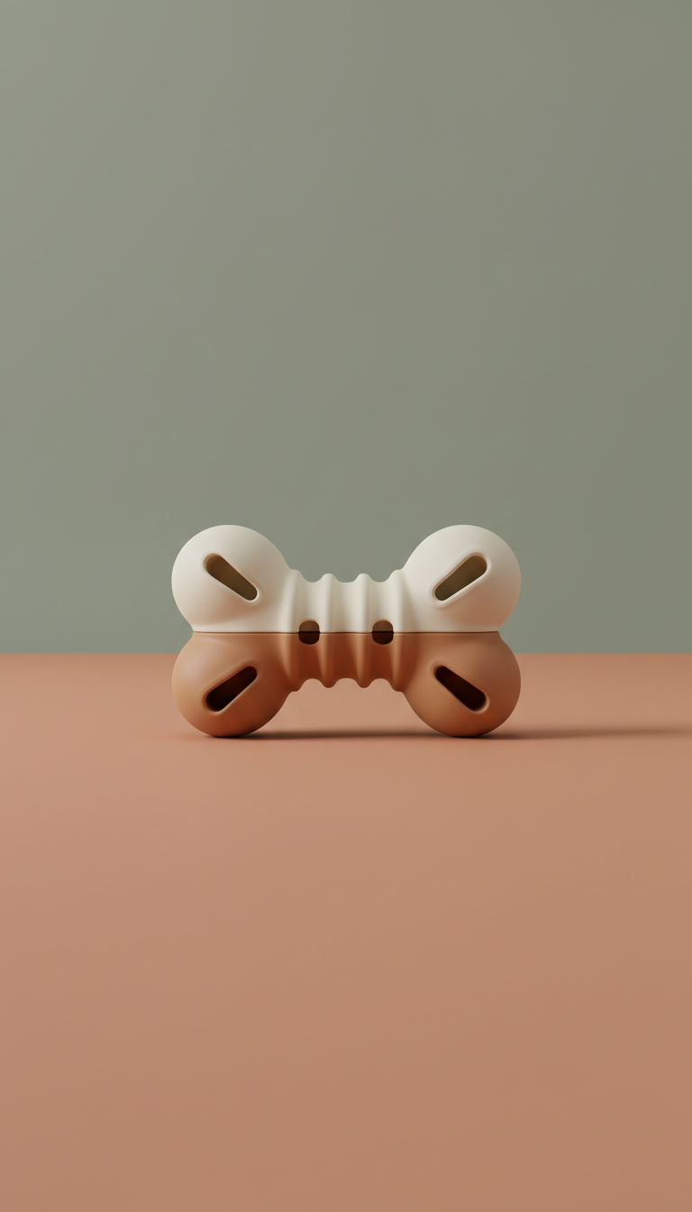 Interactive silicone pet toy, Default to 3/4 table-level angle for dimensionality—products rest on tactile surfaces (linen...