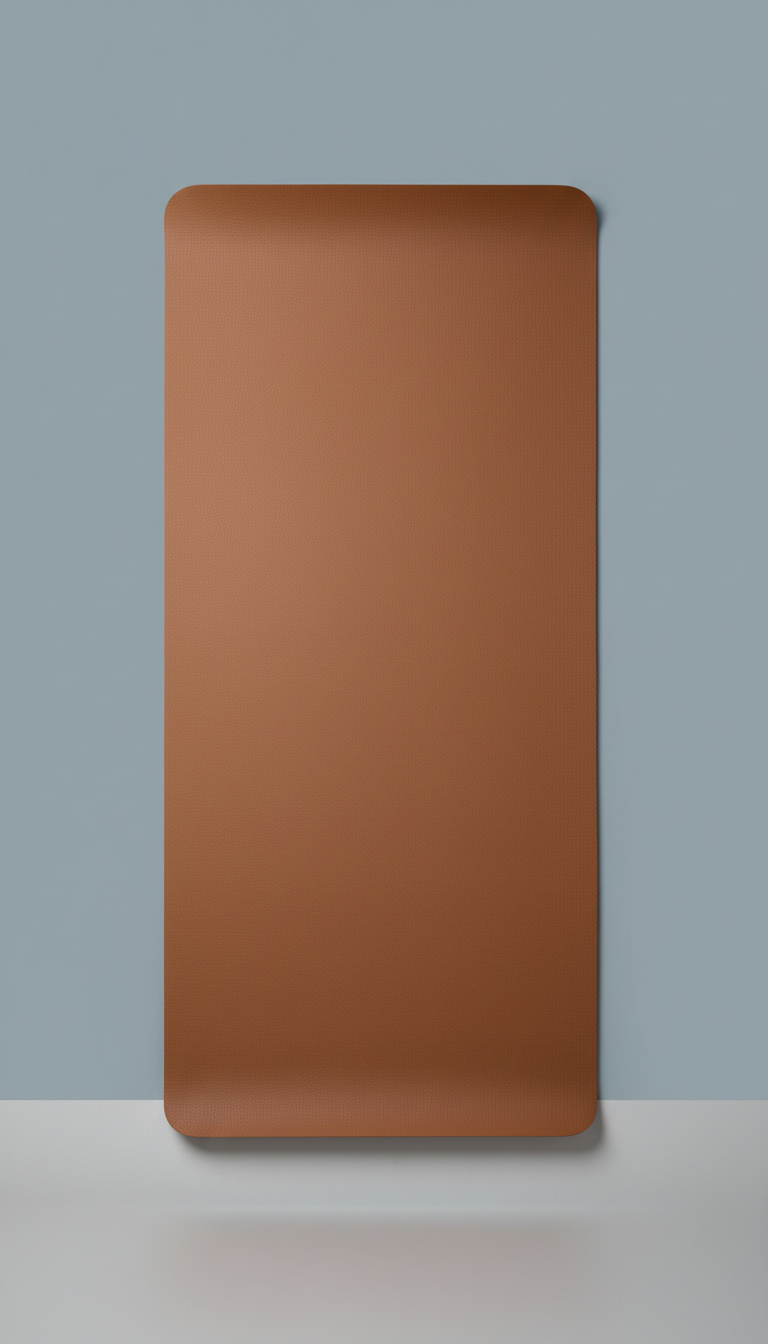Warm Walnut yoga mat, Focus on 3/4 angles that showcase the apparel's fit and fabric details. Backgrounds should be clean...