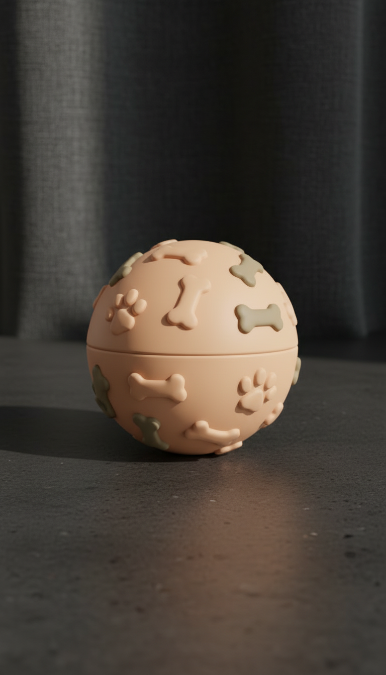 Peach Silicone Rolling Dog Ball in a new setting