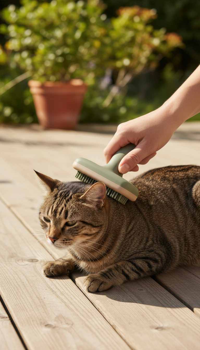 Ergonomic Grooming Brush in use